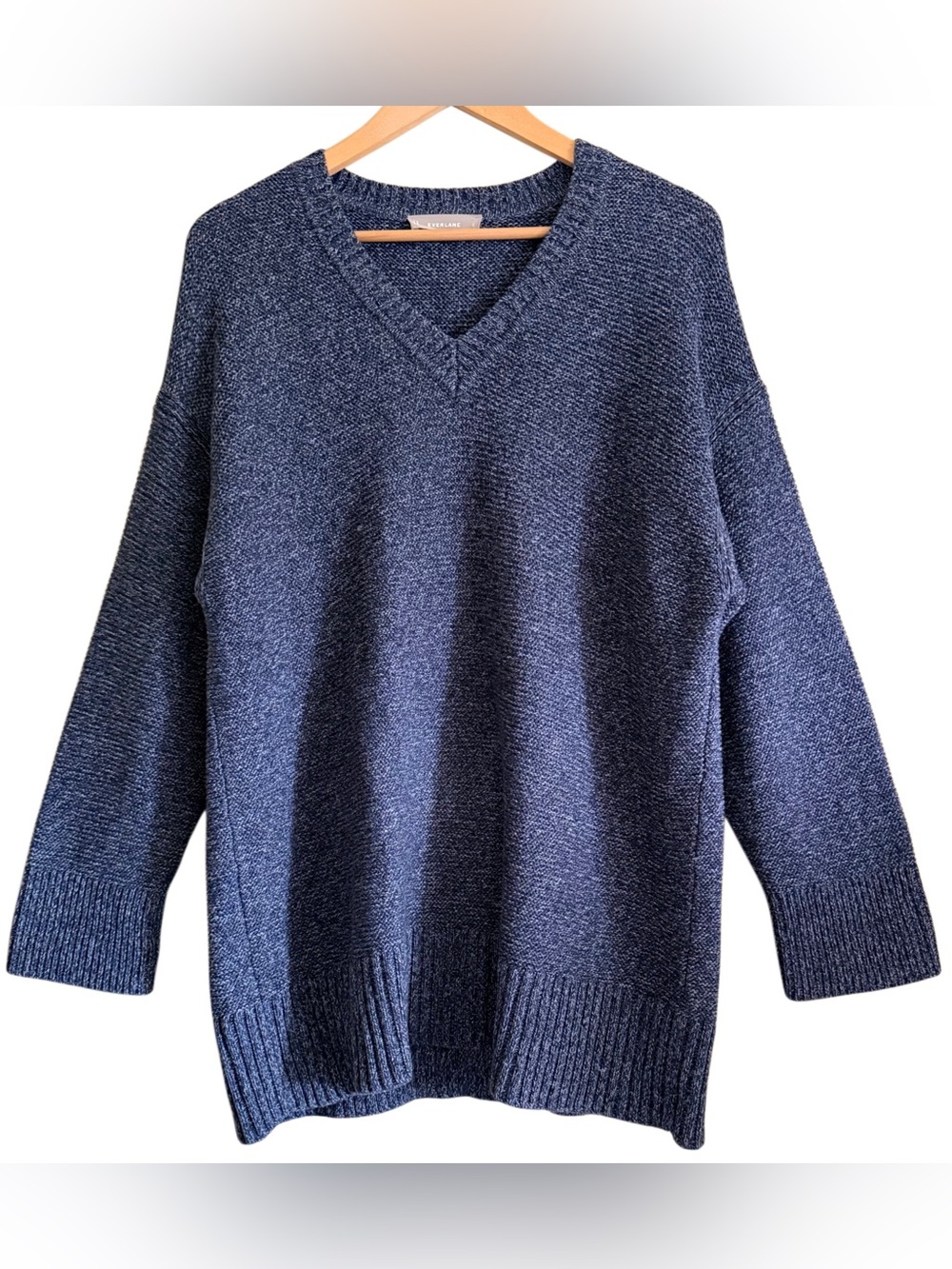 EVERLANE 100% Cotton Oversized Slouchy Minimalist Casual V-Neck Sweater Size L